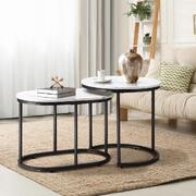 Set of 2 Coffee Table Round Oval Marble Nesting Side End Table Black