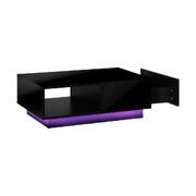 Coffee Table LED Light High Gloss Storage Drawer Modern Furniture Black