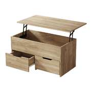 Coffee Lift-Up Hidden Storage Laptop Desk 2 Drawers Natural Wood Table