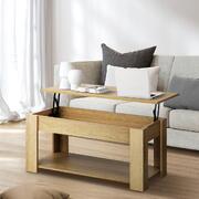 Beige Lift-Up Coffee Table with Hidden Compartment
