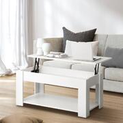 Multifunctional White Wooden Coffee Table with Lift-Up Top and Hidden Storage