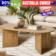 Coffee Table Oval Sofa End Table Side Desk Timber Walnut Finish