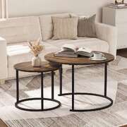 Set of 2 Nesting Coffee Table Round Walnut and Black