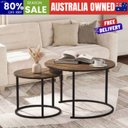 Set of 2 Nesting Coffee Table Round Walnut and Black