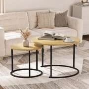 Set of 2 Nesting Coffee Table Round Natural and Black
