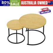 Set of 2 Nesting Coffee Table Round Natural and Black