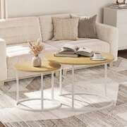 Set of 2 Nesting Coffee Table Round Natural and White