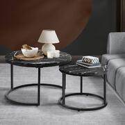 Set of 2 Coffee Table Round Nesting Side End Table Black