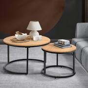Set of 2 Coffee Table Round Nesting Side End Table Natural