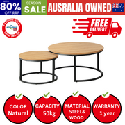 Set of 2 Coffee Table Round Nesting Side End Table Natural