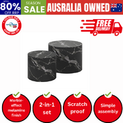 Round Coffee Table Set of 2 Marble Effect Black