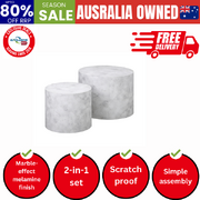 Round Coffee Table Set of 2 Marble Effect White