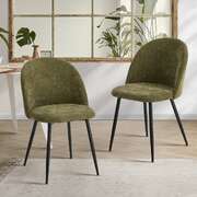 2x Dining Chairs Accent Chair Armchair Kitchen Linen Green
