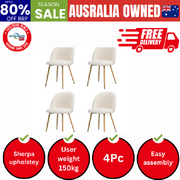 4x Dining Chairs Upholstered Sherpa Wooden White
