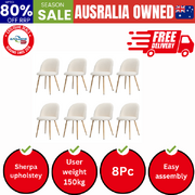 8x Dining Chairs Upholstered Sherpa Wooden White