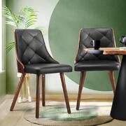 Dining Chairs Wooden Chair Kitchen Cafe Faux Leather Padded Seat x2