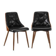 Set of 2 Retro PU Leather Dining Chairs Black for Kitchen or Dining Room