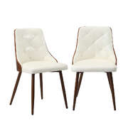 Set of 2 Dining Chairs PU Leather White for Kitchen or Dining Room