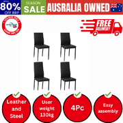 4PCS Dining Chairs High-Back Leather Black