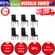 6PCS Dining Chairs High-Back Leather Black