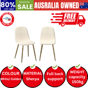 2x Dining Chairs Sherpa White and Golden