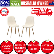 2x Dining Chairs Sherpa White and Wooden