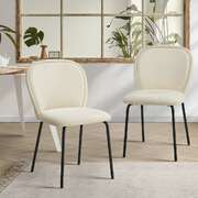 2x Dining Chairs Kitchen Chairs Chenille Pad Metal Legs Beige