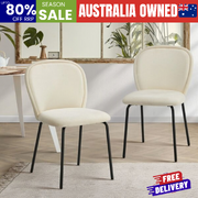 2x Dining Chairs Kitchen Chairs Chenille Pad Metal Legs Beige