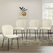 4x Dining Chairs Kitchen Chairs Chenille Pad Metal Legs Beige