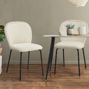 Dining Chairs Set of 6 Chenille Beige Metal Legs | EXTG