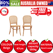 2PCS Dining Chairs Wooden Rattan Beige