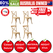 4PCS Crossback Dining Chair Solid Birch Timber Wood Ratan Seat Natural