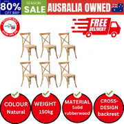 6PCS Crossback Dining Chair Solid Birch Timber Wood Ratan Seat Natural