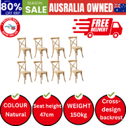 8PCS Crossback Dining Chair Solid Birch Timber Wood Ratan Seat Natural