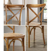 4PCS Crossback Wooden Dining Chair Rattan Seat Walnut