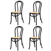 4x Dining Chair Solid Wooden Chairs Ratan Seat Black