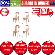 4x Dining Chair Solid Wooden Chairs Ratan Seat Natural