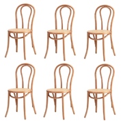 6x Dining Chair Solid Wooden Chairs Ratan Seat Natural