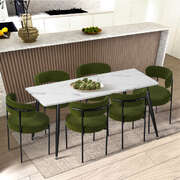 8x Dining Chair Round Boucle Seats Backrest Green