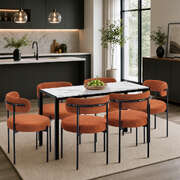  2x Dining Chairs Round Boucle Backrest Orange