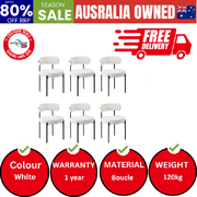 6x Dining Chair Round Boucle Kitchen Lounge Seats Backrest White