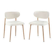 2x Dining Chairs Boucle Fabric Wood Frame White Modern Kitchen Lounge Set