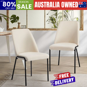 Set of 2 Dining Chairs Chenille Fabric Upholstered Padded Seat Beige