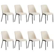Set of 8 Dining Chairs Chenille Fabric Upholstered Padded Seat Beige