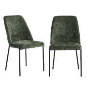 Set of 2 Dining Chairs Chenille Fabric Upholstered Padded Seat Green