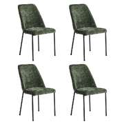 Set of 4 Dining Chairs Chenille Fabric Upholstered Padded Seat Green