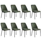 Set of 8 Dining Chairs Chenille Fabric Upholstered Padded Seat Green