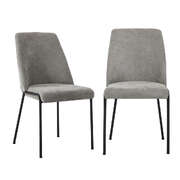 Set of 2 Dining Chairs Chenille Fabric Upholstered Padded Seat Grey