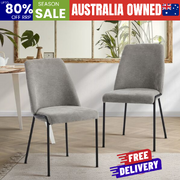 Set of 2 Dining Chairs Chenille Fabric Upholstered Padded Seat Grey