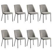 Set of 8 Dining Chairs Chenille Fabric Upholstered Padded Seat Grey